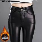 High elastic leather pants women